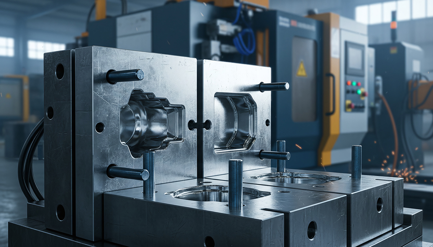 Steel injection mold tooling showing surfaces ready for rust preventive spray.