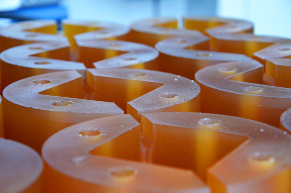 Rows of polyurethane seal rings with tiny bubbles in them.